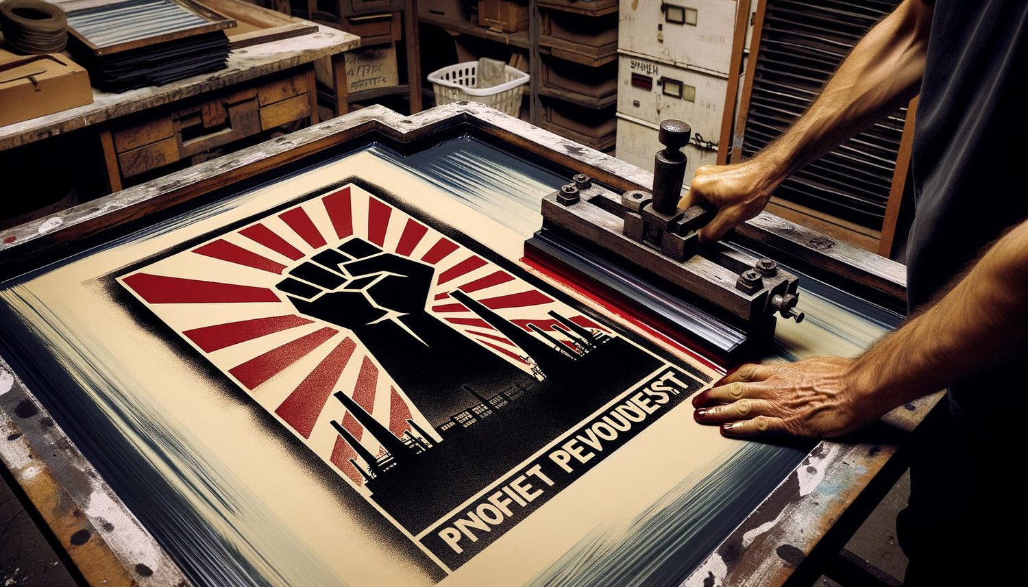 Affiche sérigraphiée de l'Atelier Populaire Mai 68 en noir et rouge, style graphique révolutionnaire et radical