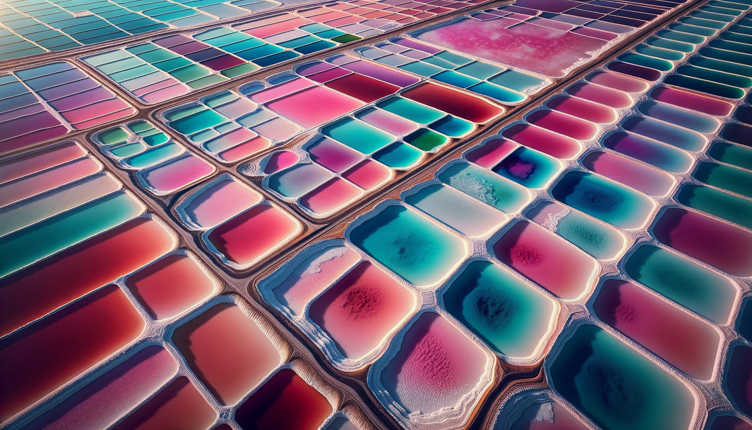 Vue aérienne de bassins de marais salants aux teintes roses minérales naturelles créant une palette chromatique exceptionnelle