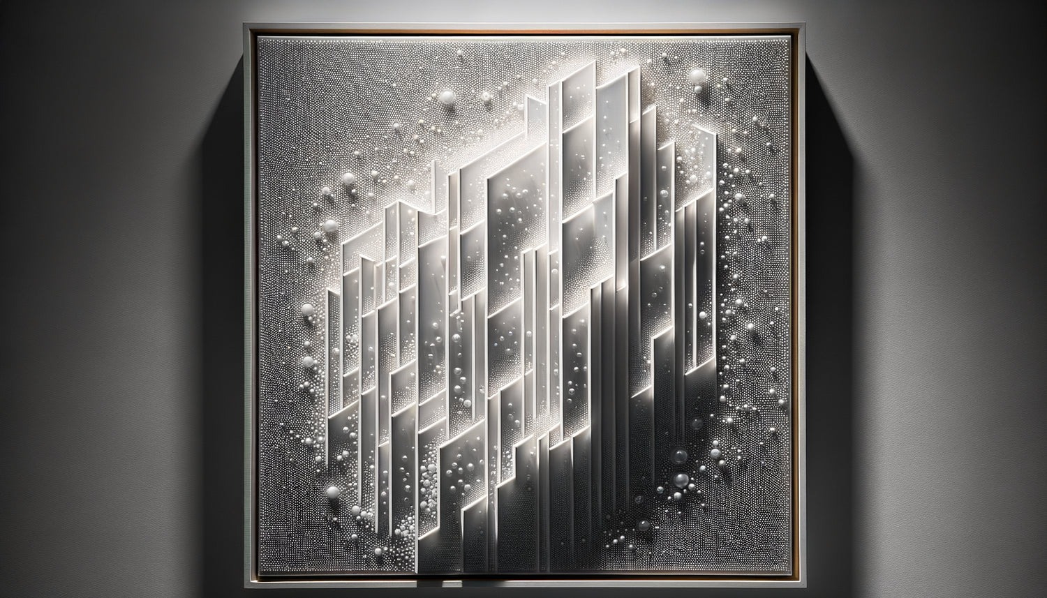 Peinture abstraite blanche de Mary Corse avec microsphères de verre rétro-réfléchissantes créant effets lumineux subtils, Light and Space Movement