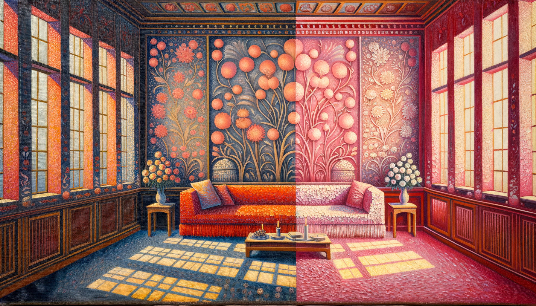 Comparaison d'une peinture fauviste de Matisse montrant la dégradation des rouges incandescents originaux en roses pâles