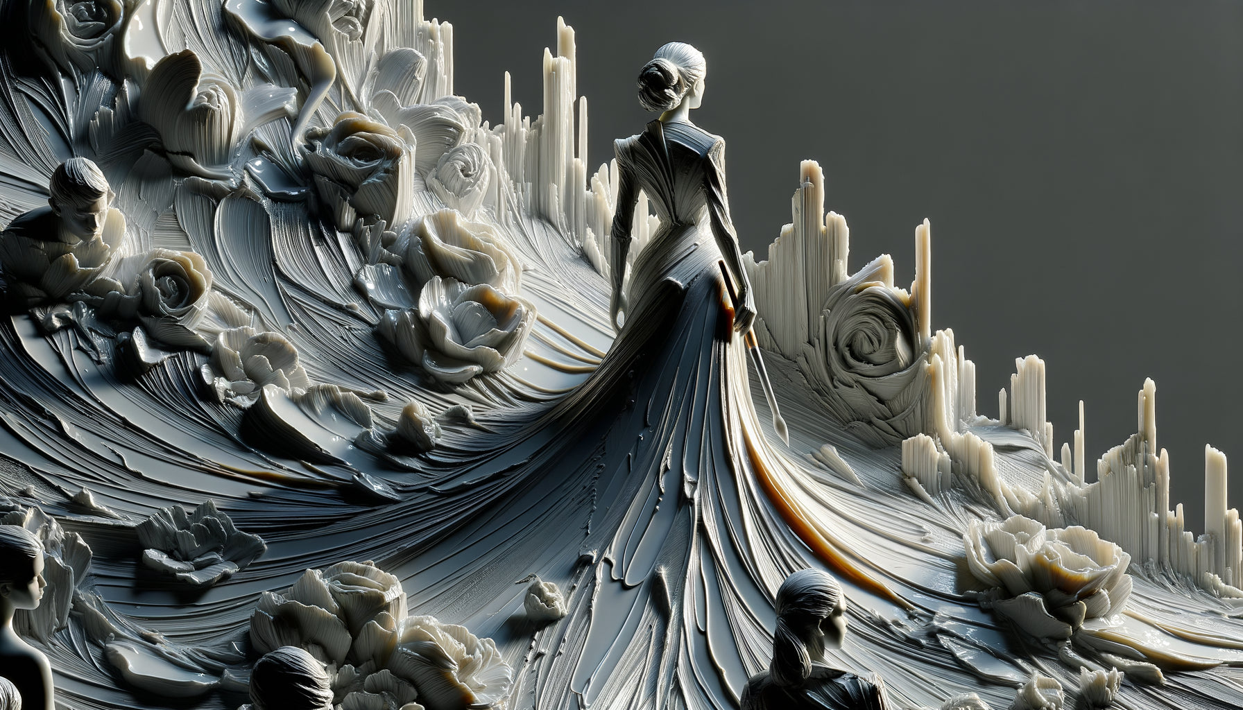 Gros plan texture médium gel acrylique sur tableau fashion contemporain avec relief impasto