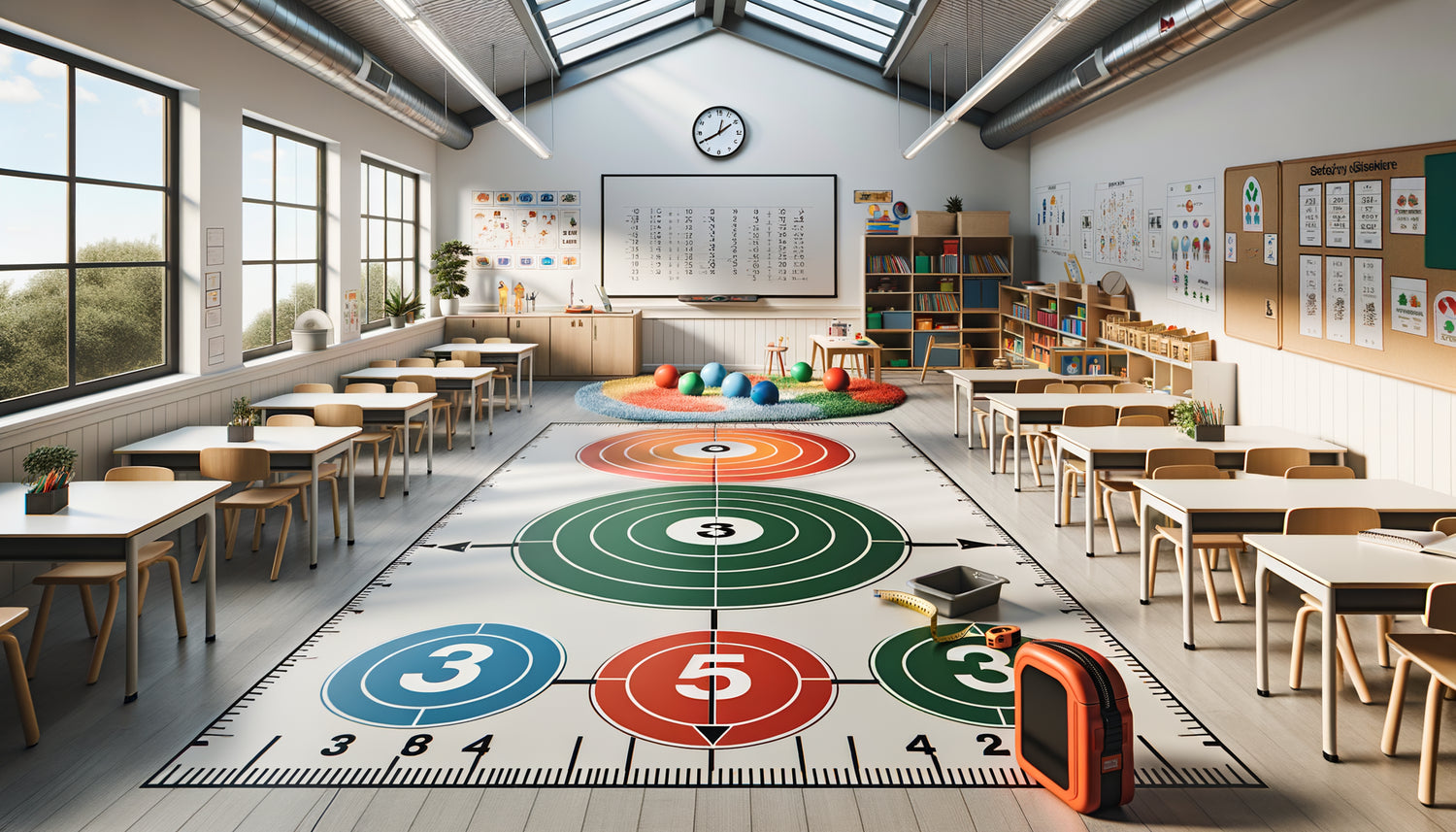 Mesure de distance de sécurité entre tableau scolaire et zone de jeu avec méthode des trois cercles de zones
