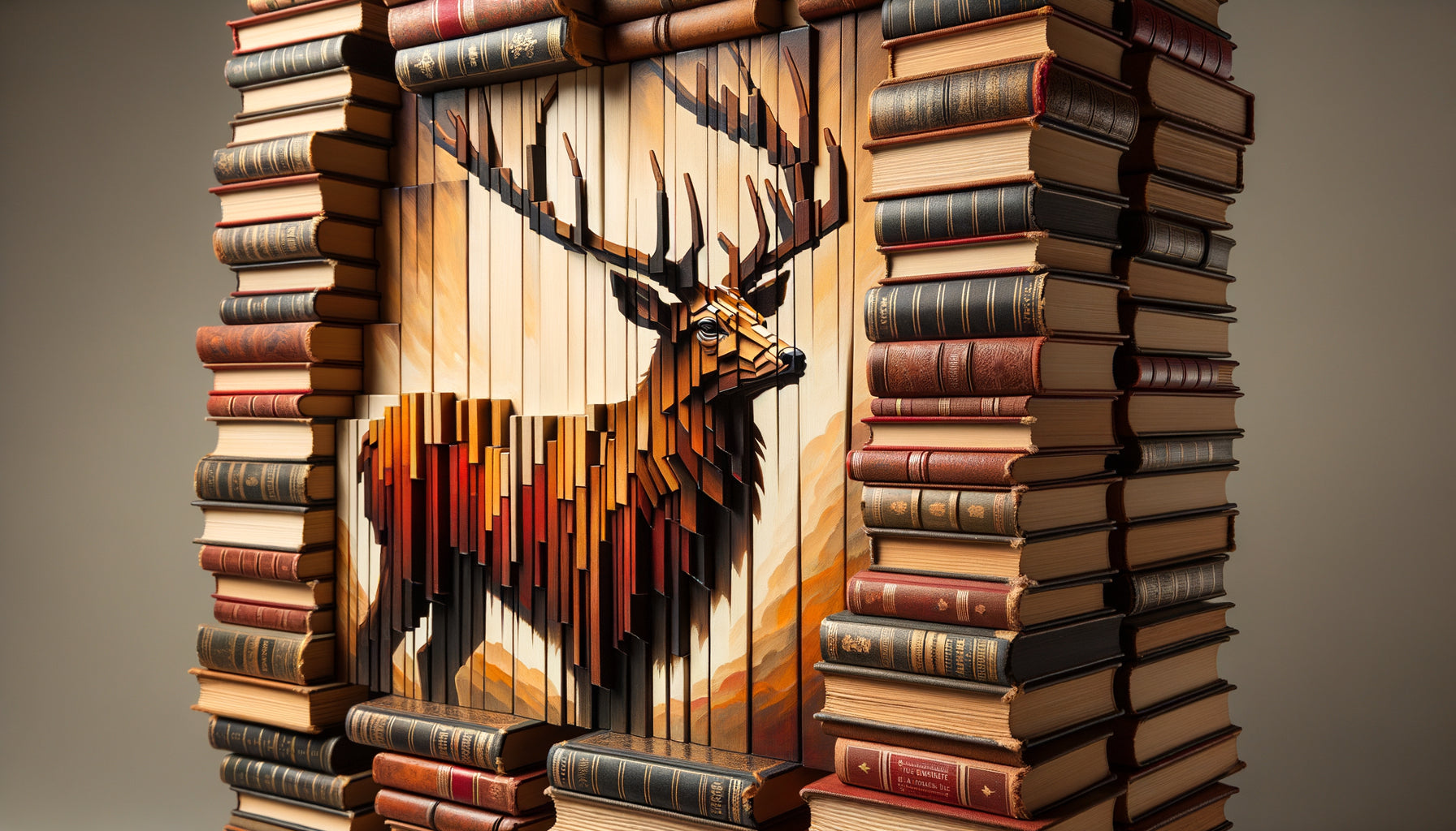 Tableau tridimensionnel peint sur tranches de livres empilés dans le style de Mike Stillkey, art bibliophile contemporain