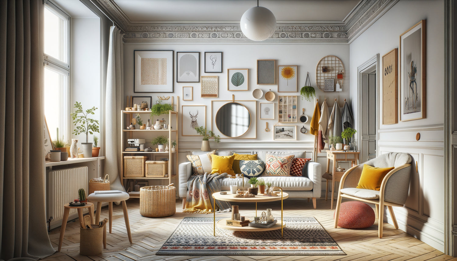 Intérieur Airbnb meublé avec mobilier pas cher au style scandinave chaleureux et photogénique