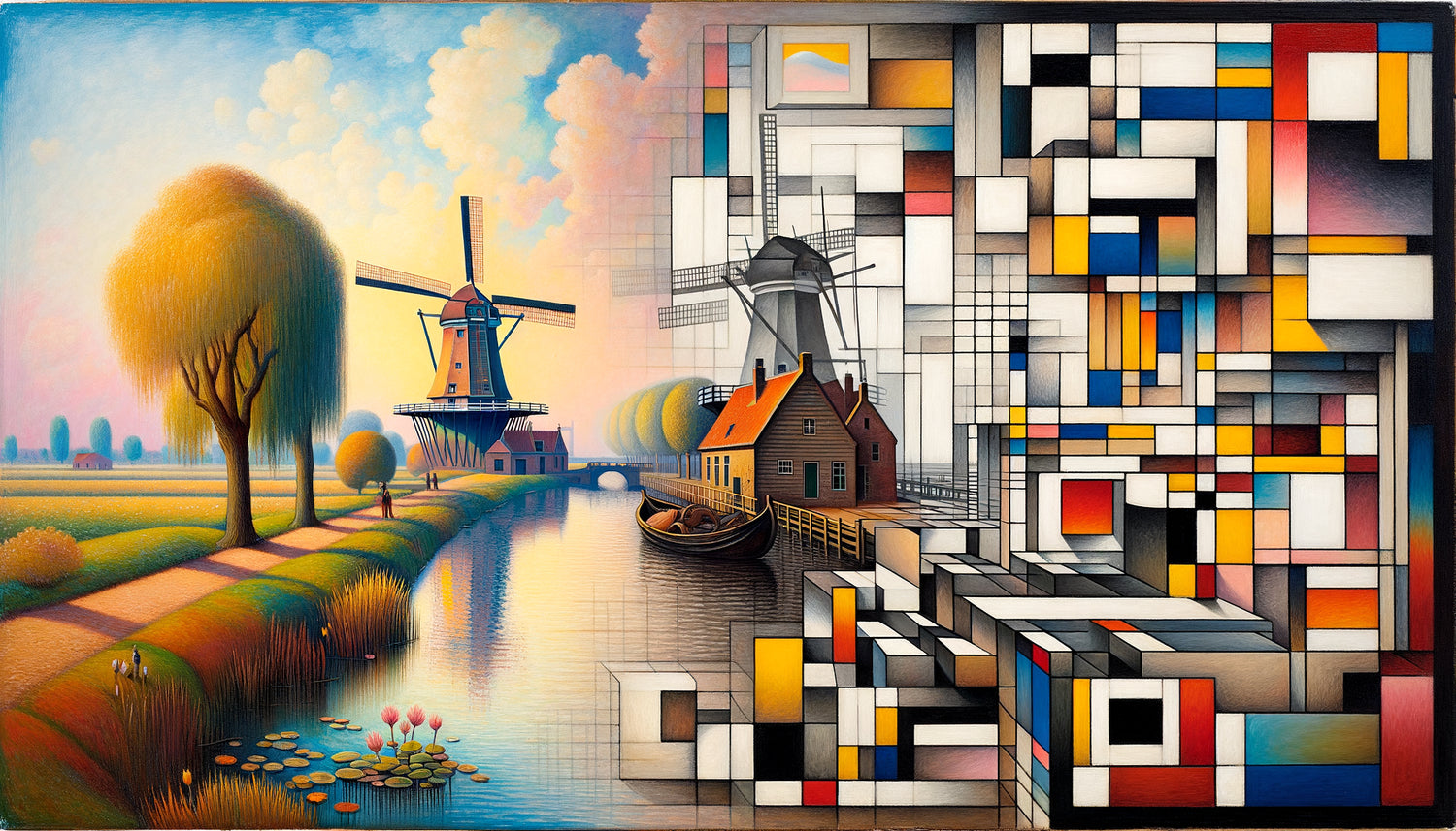 Évolution artistique de Piet Mondrian du paysage naturaliste hollandais vers l'abstraction géométrique néoplastique