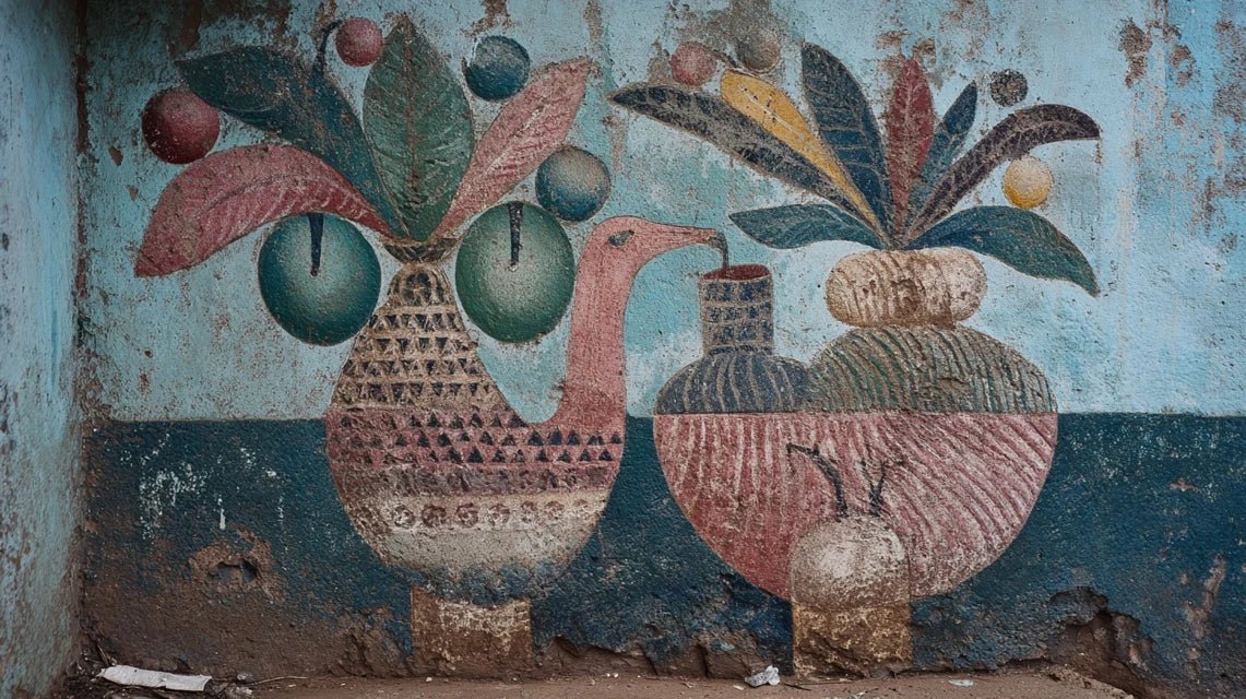 Motifs de calebasse gravée dans l'art mural sénégalais traditionnel