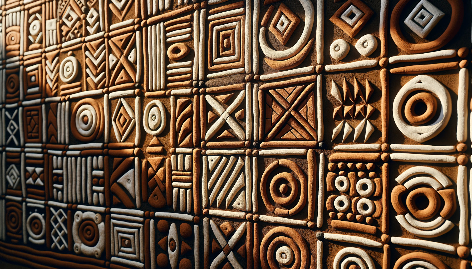 Mur traditionnel Baoulé orné de motifs géométriques symbolisant l'organisation sociale matrilinéaire en Côte d'Ivoire