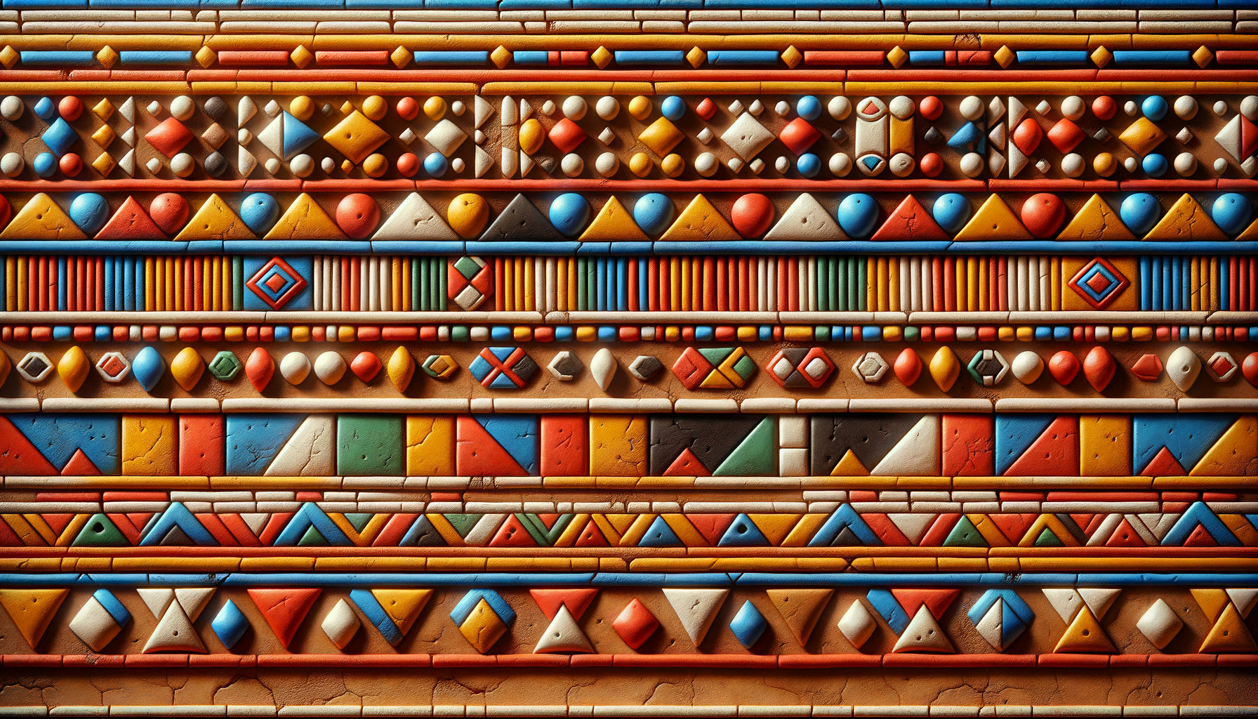 Mur d'argile Samburu du Kenya orné de motifs géométriques colorés inspirés des colliers de perles traditionnels