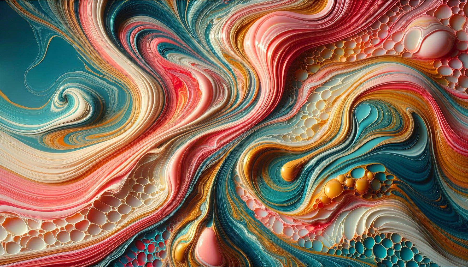 Œuvre abstraite fluide contemporaine aux courbes organiques et dégradés chromatiques créant un mouvement visuel dynamique