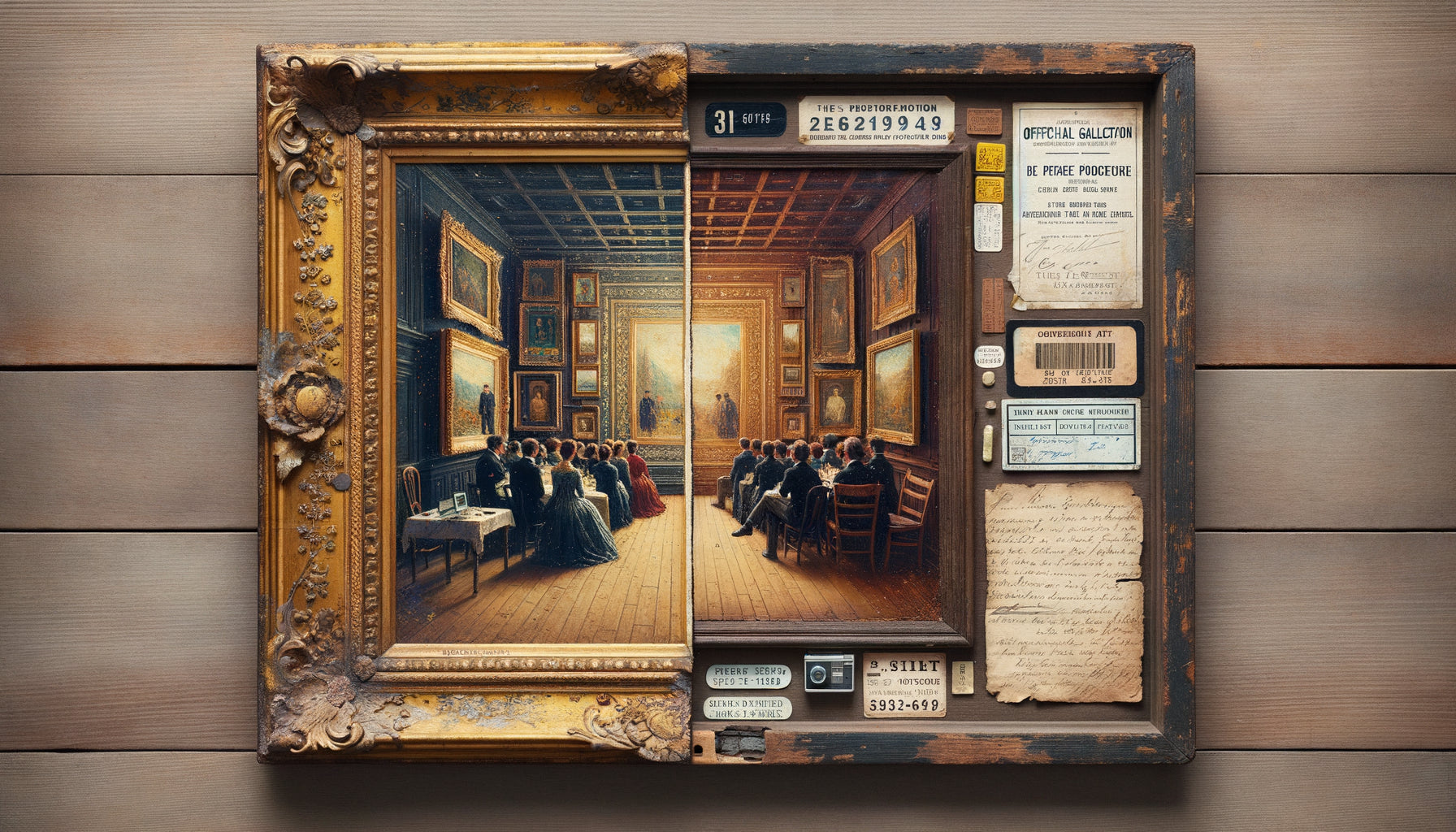 Comparaison visuelle entre œuvre de commande privée et tableau vintage de galerie avec détails d'authentification