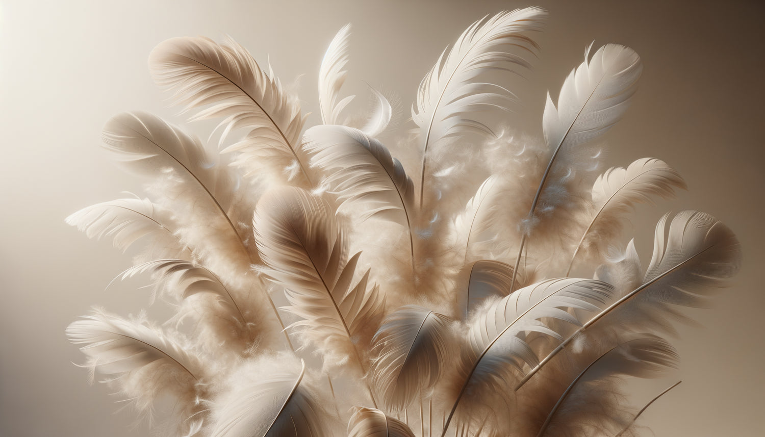 Photographie artistique contemporaine de plumes délicates blanches suspendues créant une impression de légèreté et d'apaisement