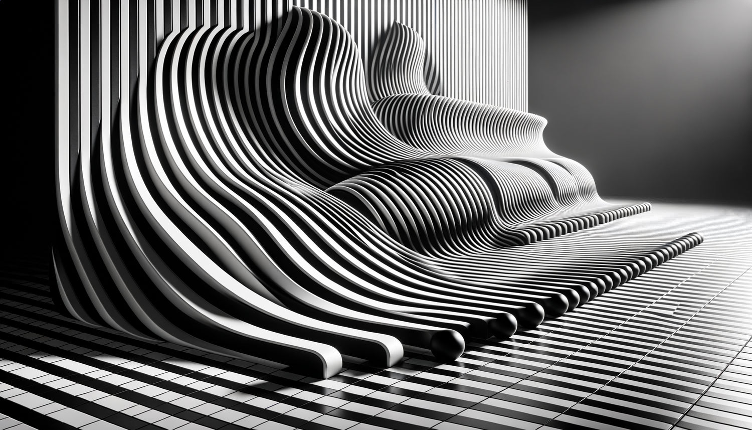Œuvre Op Art années 1960 avec motifs géométriques noir et blanc créant illusions optiques et effet de mouvement
