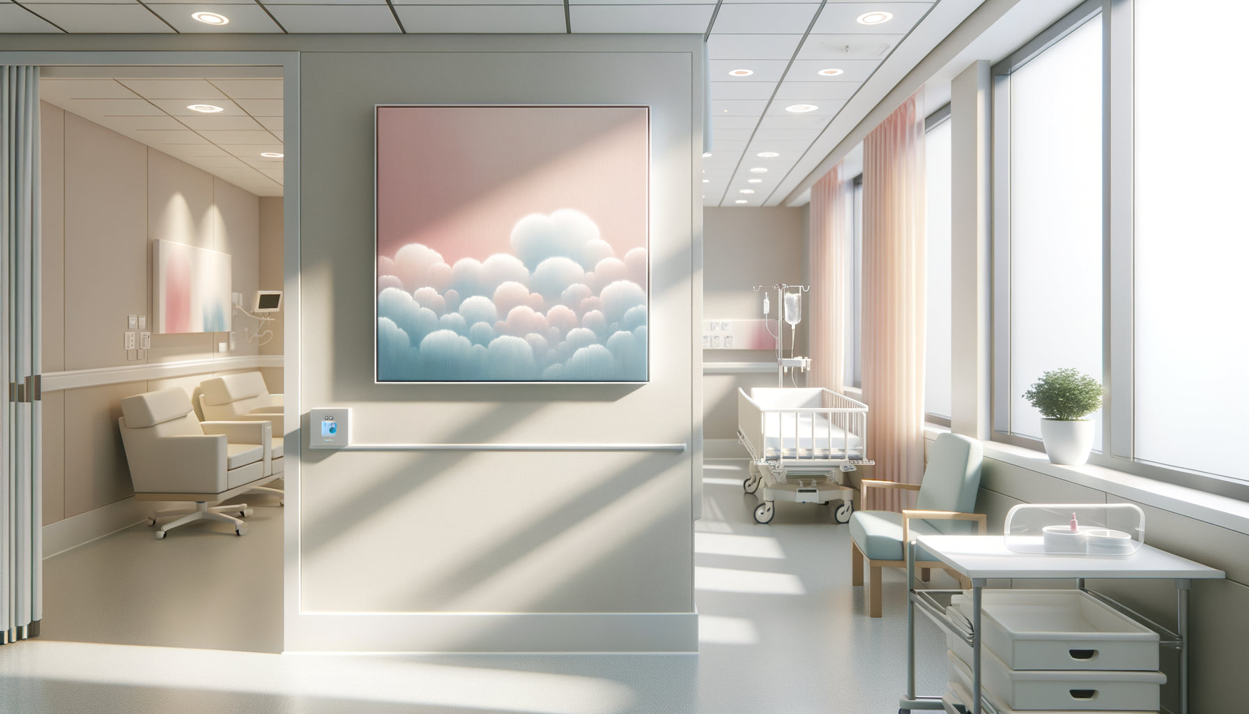 Peinture acrylique douce aux tons pastel dans une chambre néonatale sécurisée pour bébé prématuré