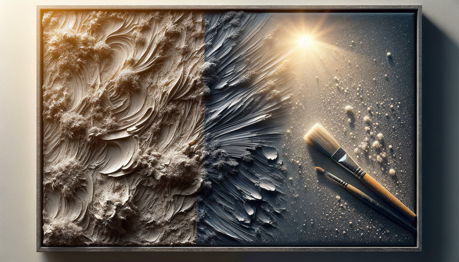 Comparaison rapprochée entre peinture texturée empâtée accumulant la poussière et impression sous verre lisse