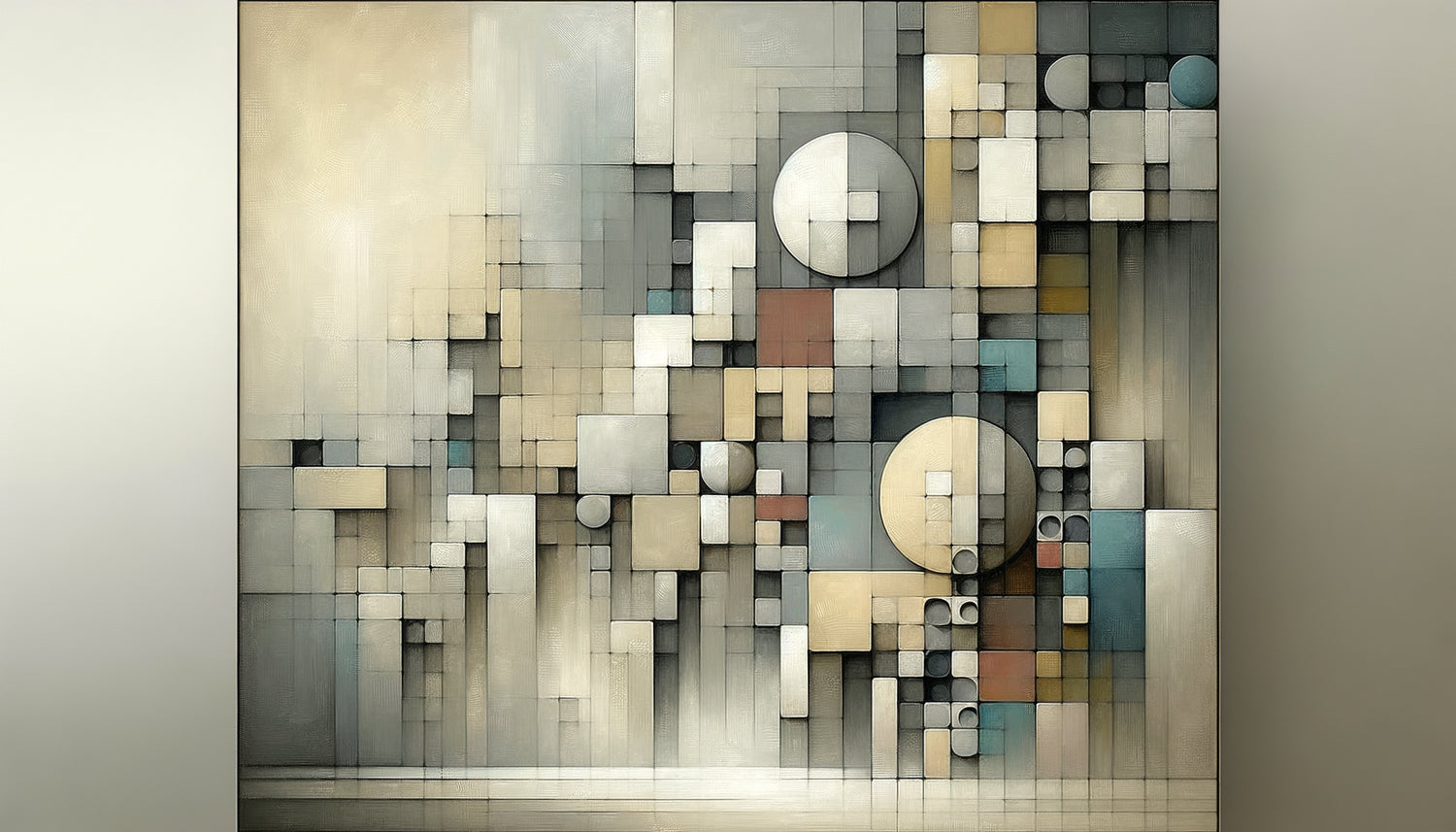 Peinture abstraite géométrique de Perle Fine, École de New York années 1950, formes contemplatives et palette subtile