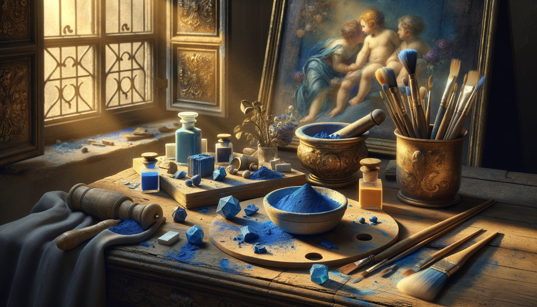 Pigments bleus du 18ème siècle : azurite vénitienne, smalt de Bohême et indigo utilisés par Tiepolo pour ses fresques