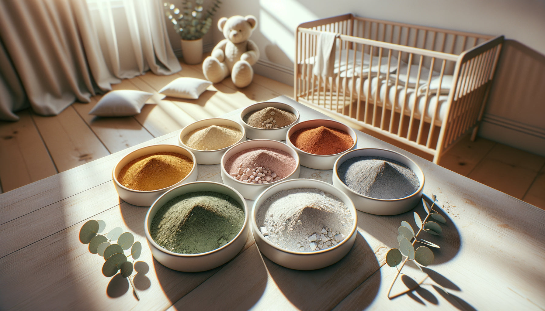 Pigments minéraux naturels non-toxiques en poudre : oxydes de fer, terres et carbonates pour chambre de bébé