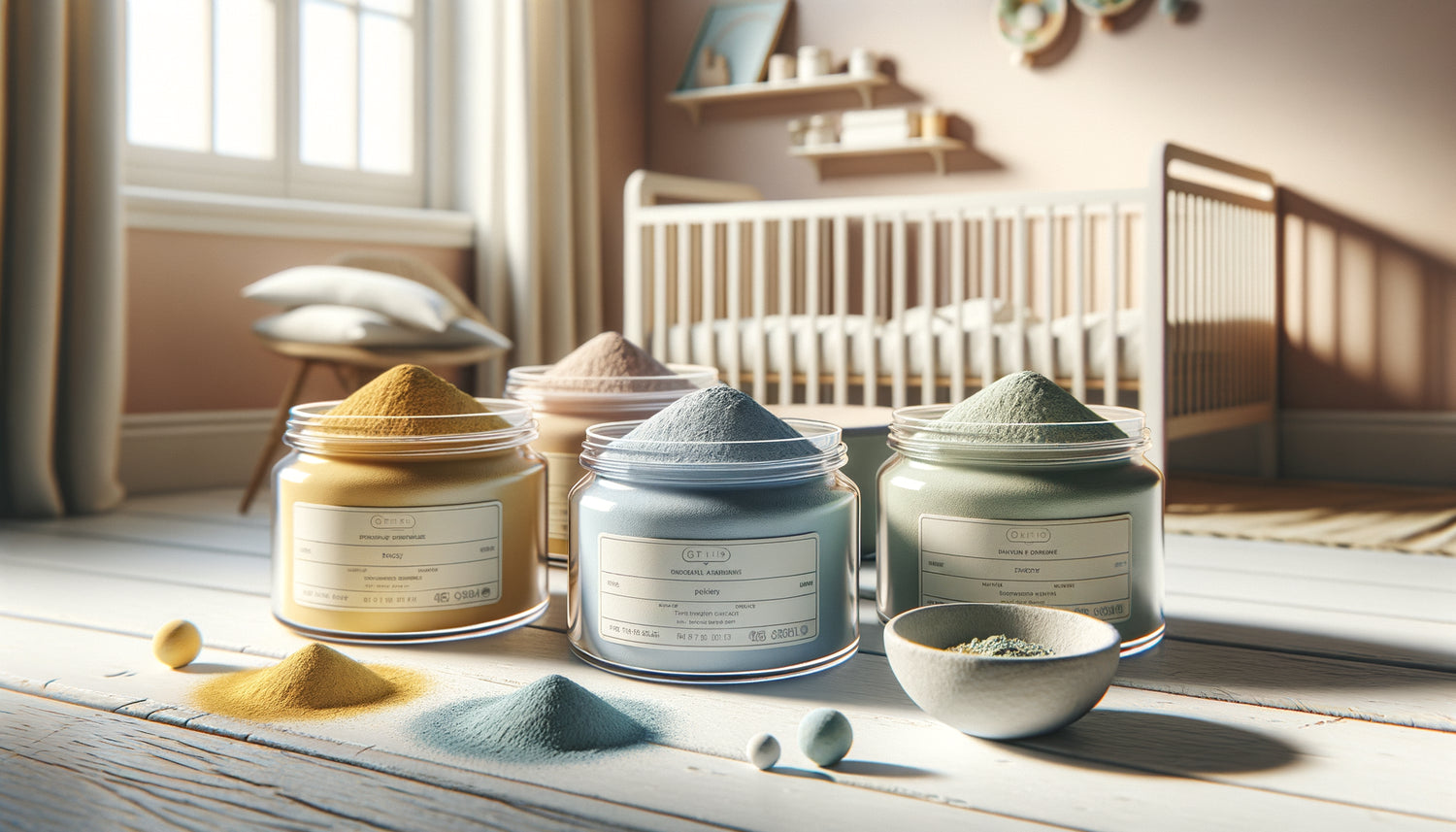 Pigments organiques certifiés alimentaires en poudre pour chambre de bébé, couleurs naturelles ocre, bleu et vert