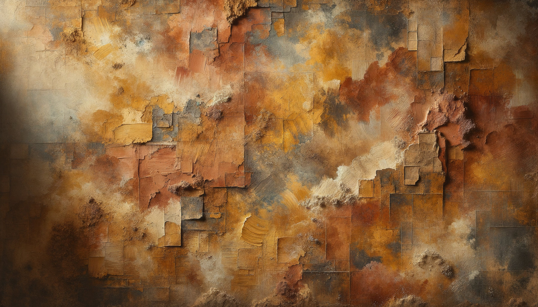 Détail de pigments terreux naturels appliqués en peinture murale : ocres, siennas et ombres en textures minérales authentiques