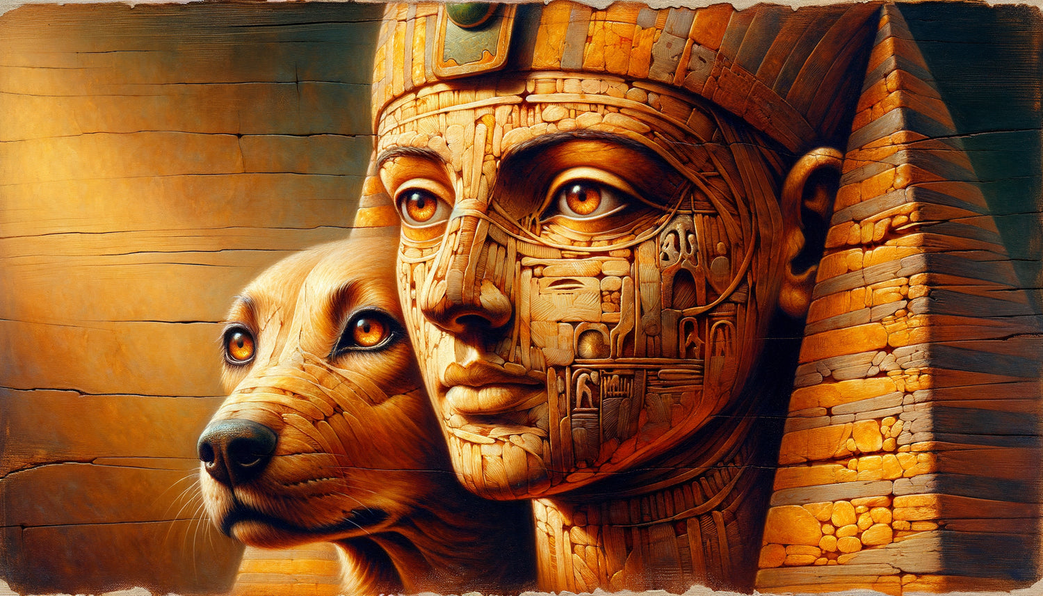 Portrait funéraire du Fayoum à l'encaustique, IIe siècle, montrant un défunt avec son chien de compagnie, technique de cire chaude sur bois