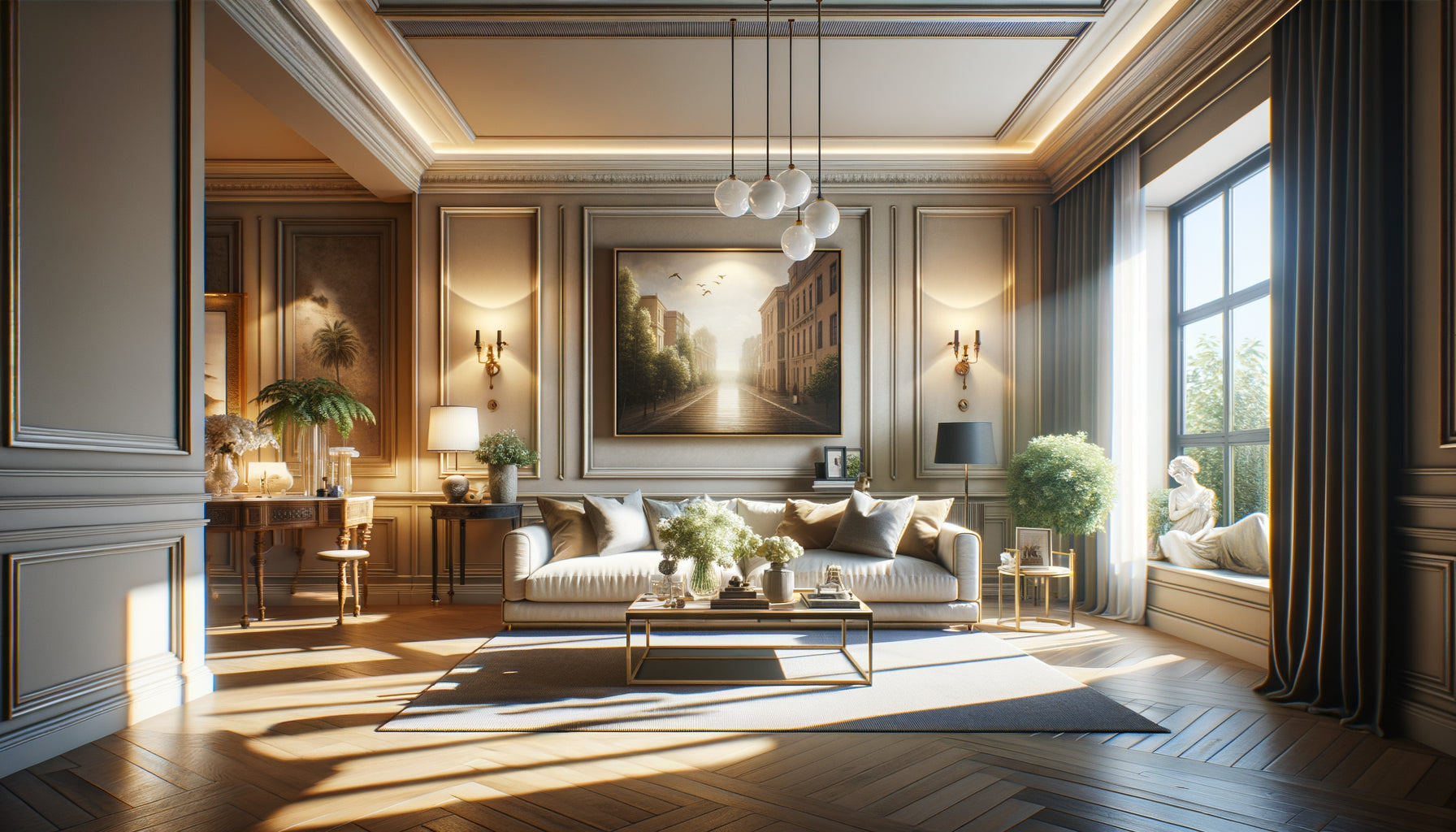 Tableau accroché avec lumière naturelle optimale sans reflets gênants dans un intérieur élégant