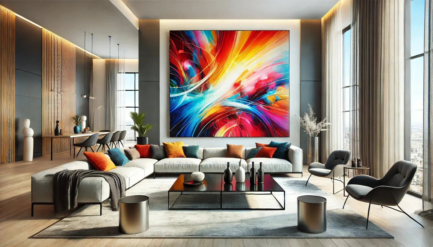 Pourquoi un tableau abstrait coloré est parfait pour un salon contemporain lumineux ?