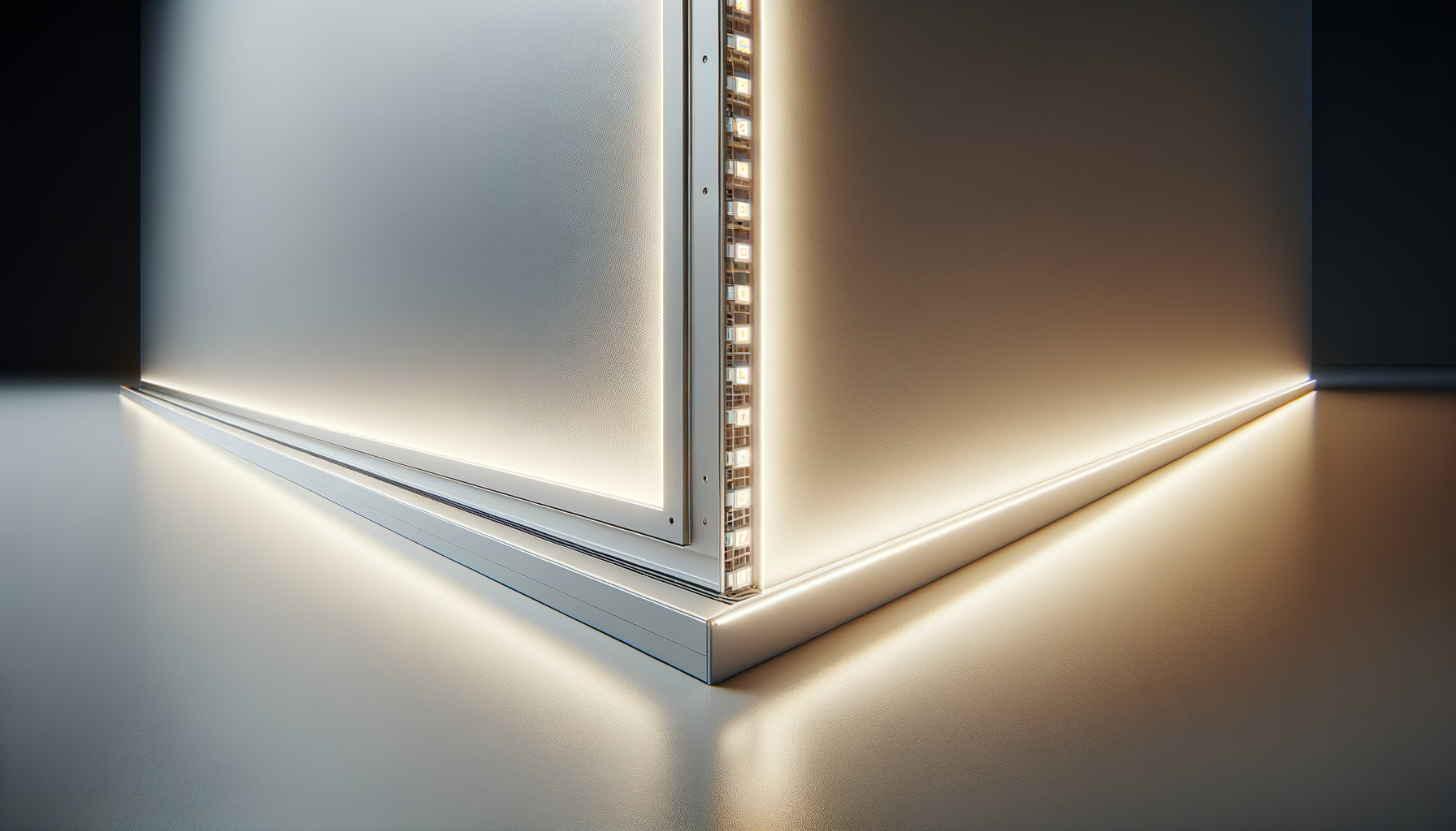 Profilé LED en aluminium avec diffuseur opale illuminant uniformément un panneau mural translucide moderne