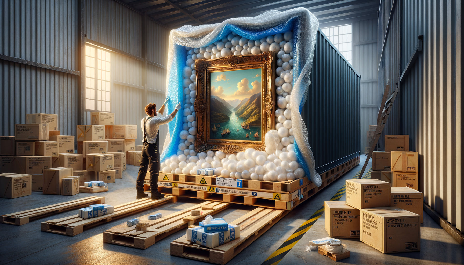 Emballage professionnel d'un tableau avec protection trois couches pour transport maritime vers les DOM-TOM