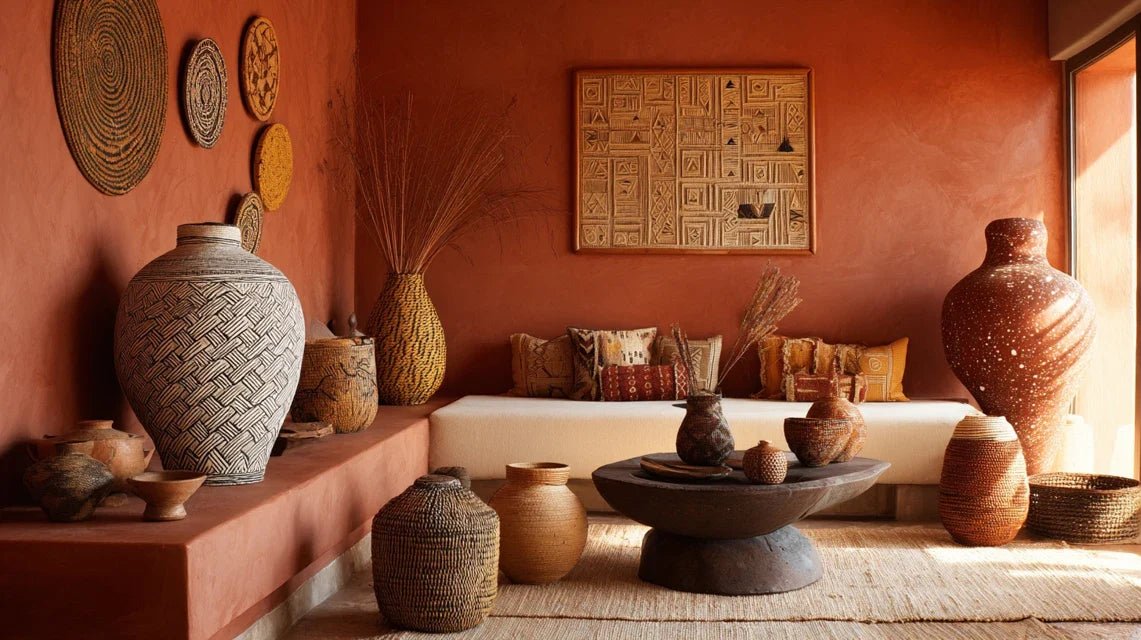 Que symbolisent les couleurs ocre et terre de Sienne en décoration africaine ?