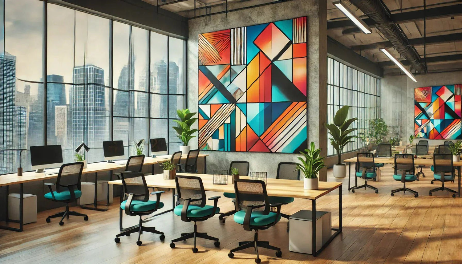 Quel tableau abstrait moderne choisir pour un espace de coworking moderne et coloré ?