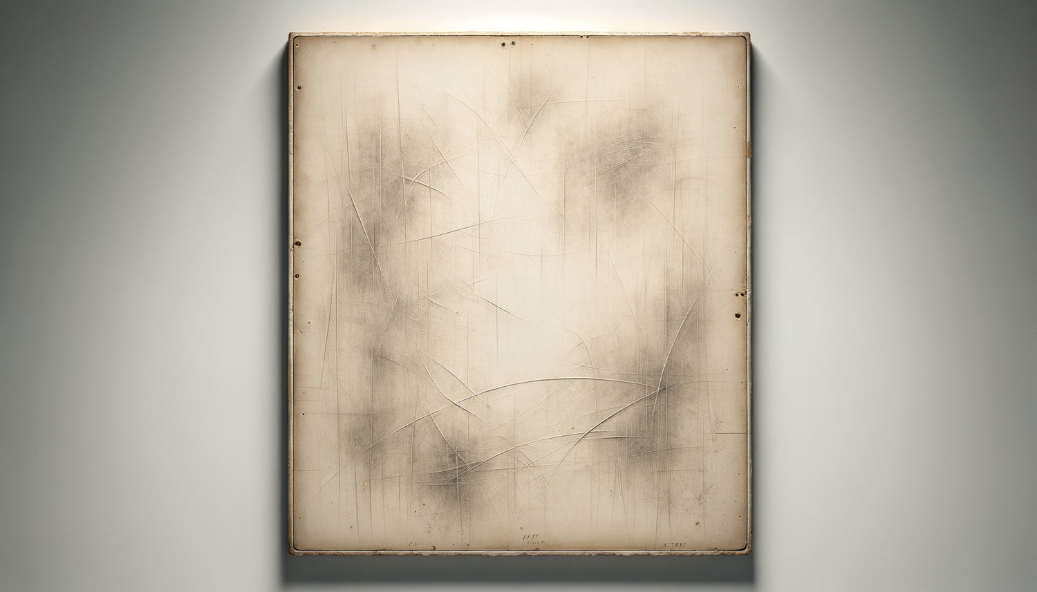 Œuvre Erased De Kooning Drawing de Rauschenberg 1953, surface presque blanche avec traces fantomatiques d'effacement