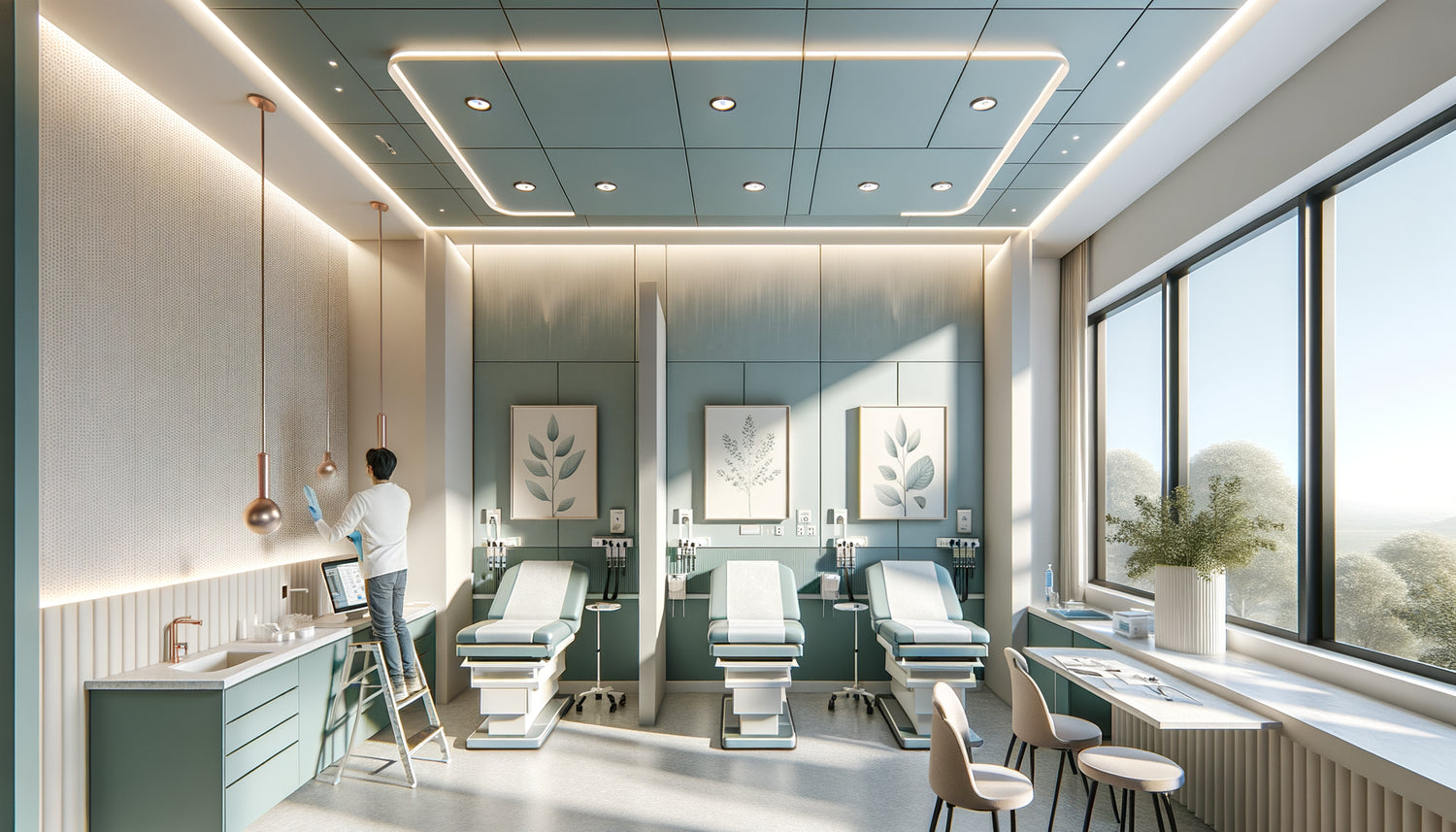 Rénovation décoration murale cabinet médical moderne trois salles couleurs apaisantes style contemporain professionnel