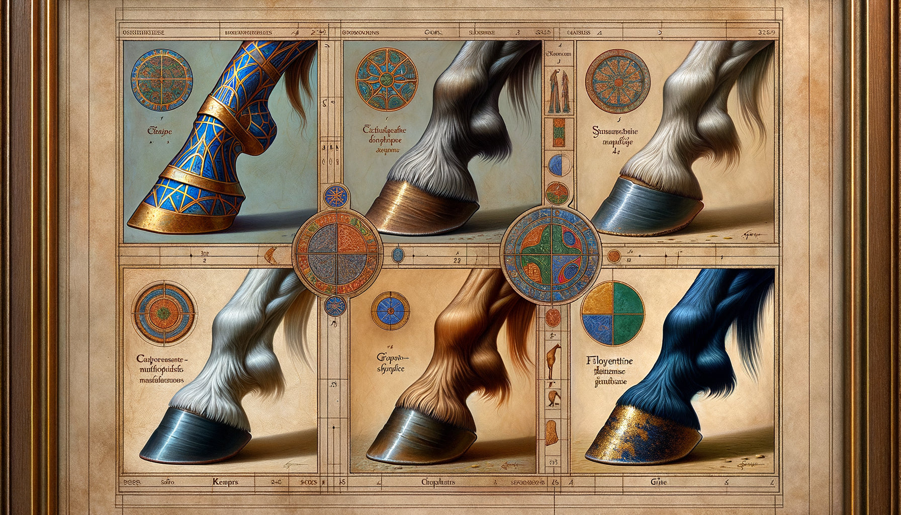 Comparaison de sabots de chevaux peints selon quatre écoles médiévales : byzantine, siennoise, flamande et florentine