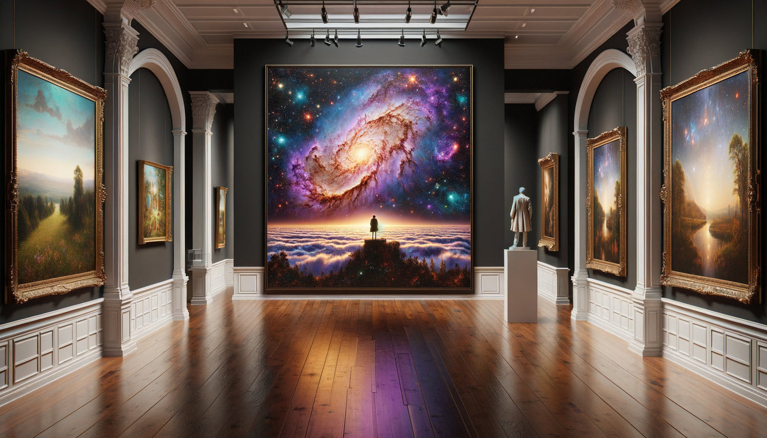 Comparaison entre peinture romantique de Friedrich et photographie de nébuleuse Hubble illustrant l'évolution du sublime cosmique dans l'art