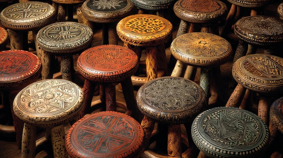 Symbolique des tabourets Ashanti dans l'art décoratif mural