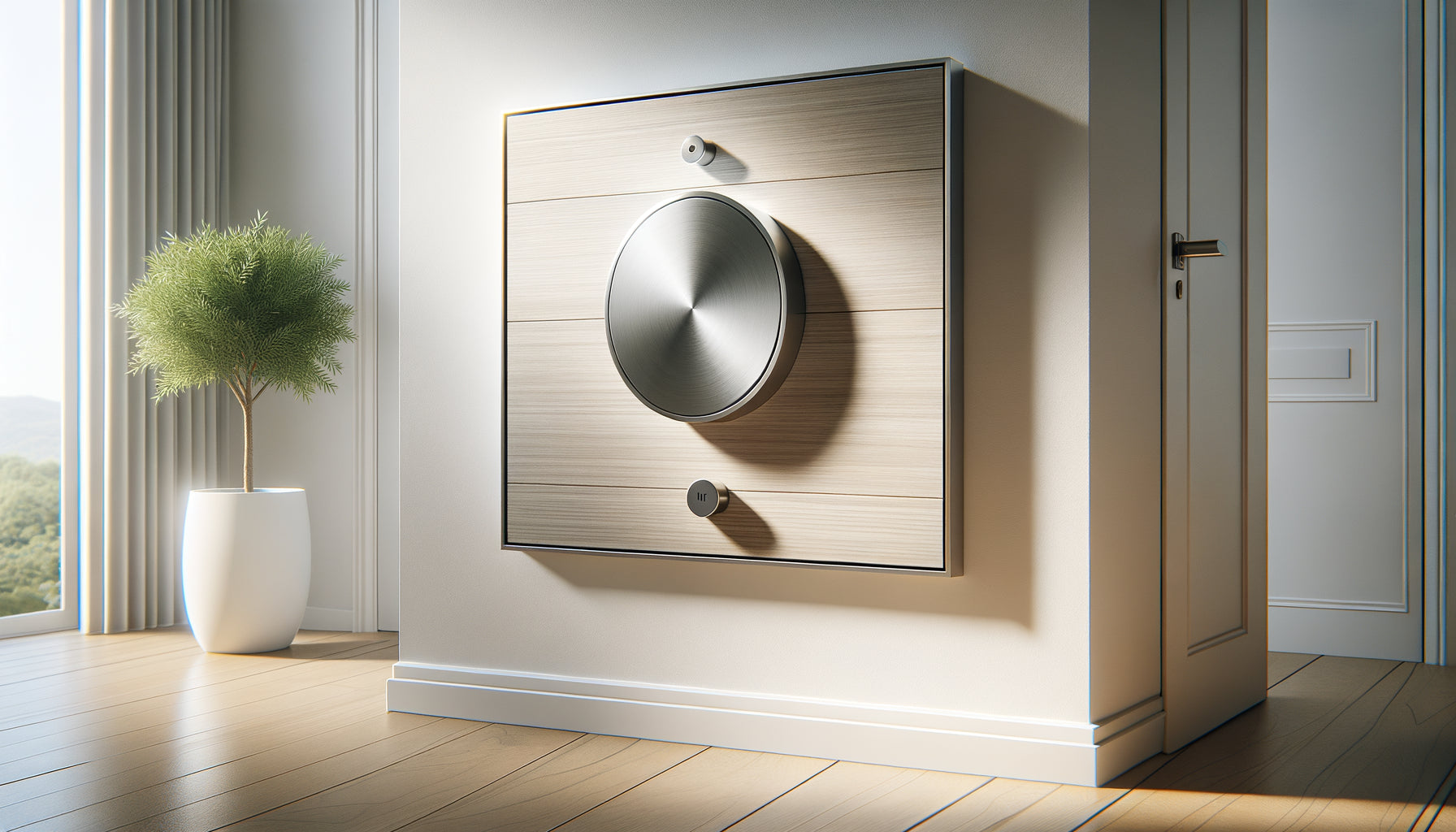 Système d'accrochage magnétique moderne fixant un tableau encadré sur mur blanc, gros plan sur le mécanisme