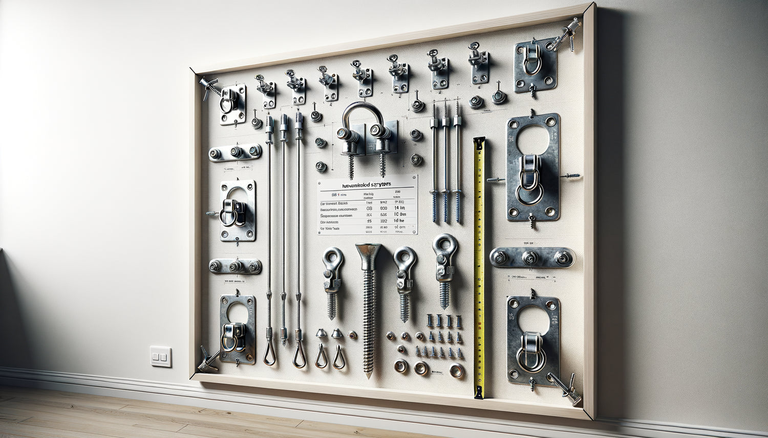 Système d'accrochage professionnel avec chevilles murales et crochets métalliques pour tableau de grande dimension 150x100 cm