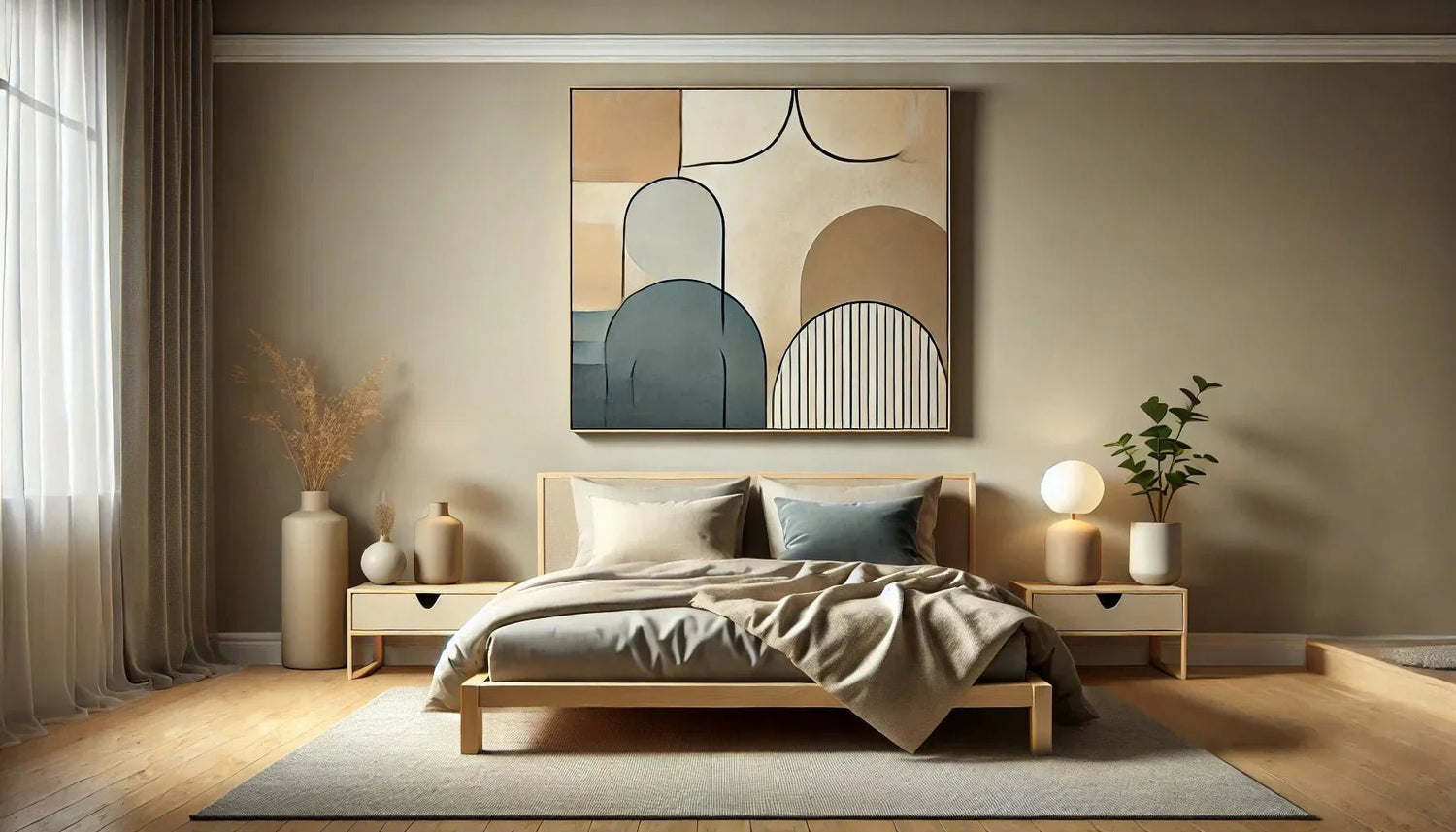 Tableau abstrait moderne : un choix audacieux pour une chambre zen contemporaine ?