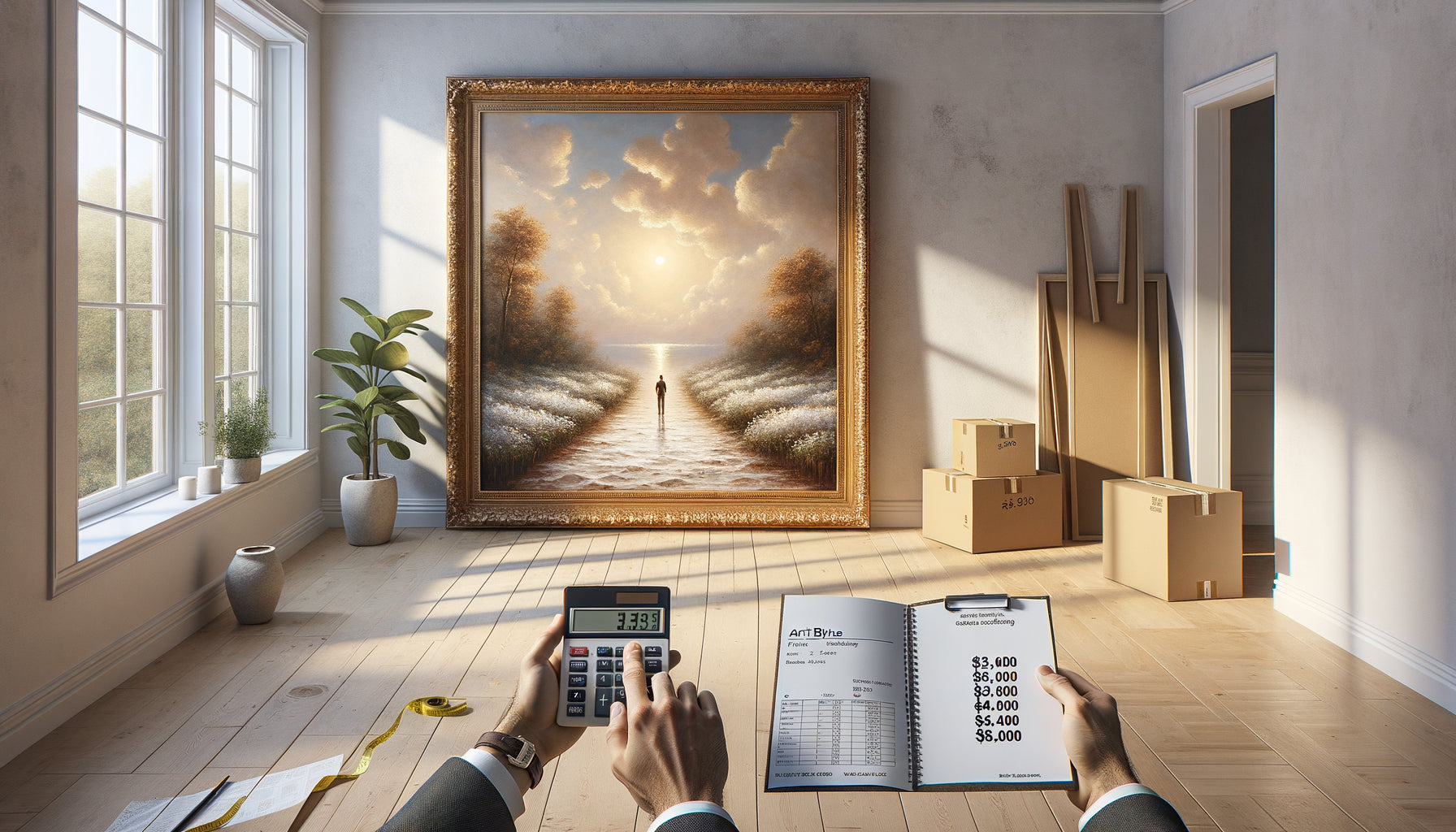 Comparaison visuelle entre tableau original et reproduction abordable pour décoration après déménagement, contexte budgétaire contemporain