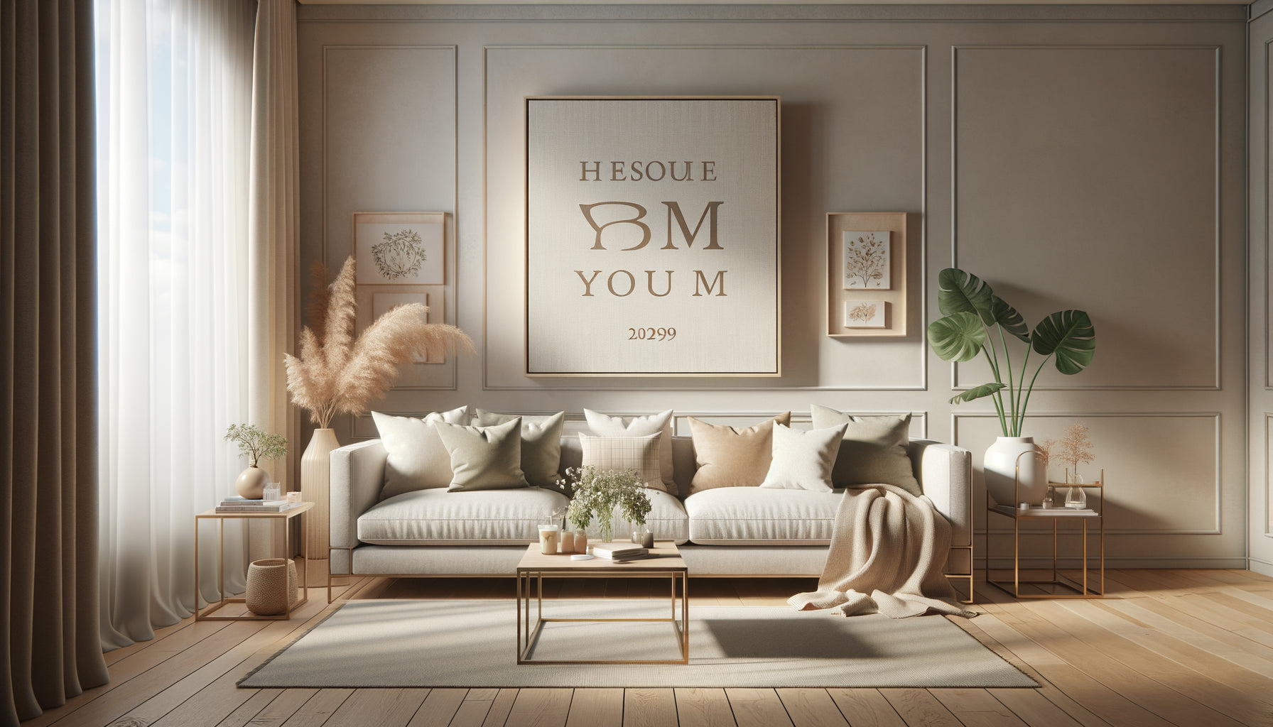 Intérieur contemporain avec tableau personnalisé prénom intégré harmonieusement dans décoration minimaliste scandinave