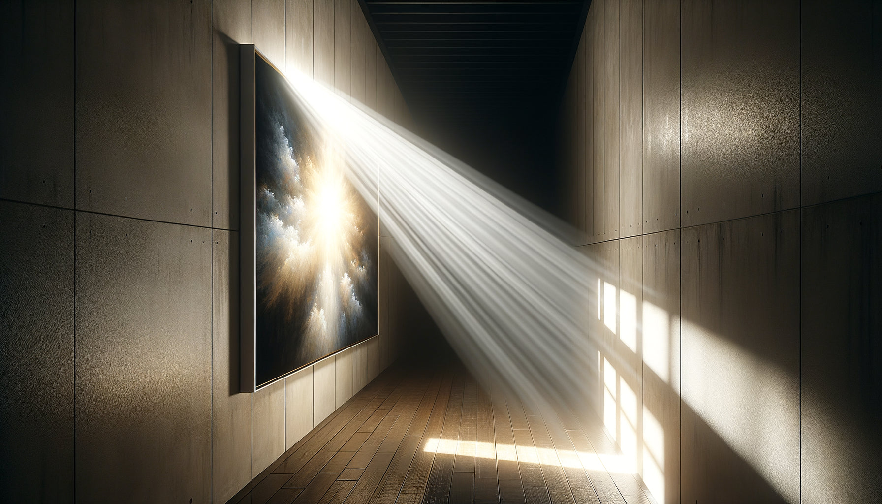 Tableau aux tons clairs réfléchissant la lumière naturelle dans un couloir sombre, démonstration du phénomène d'albédo