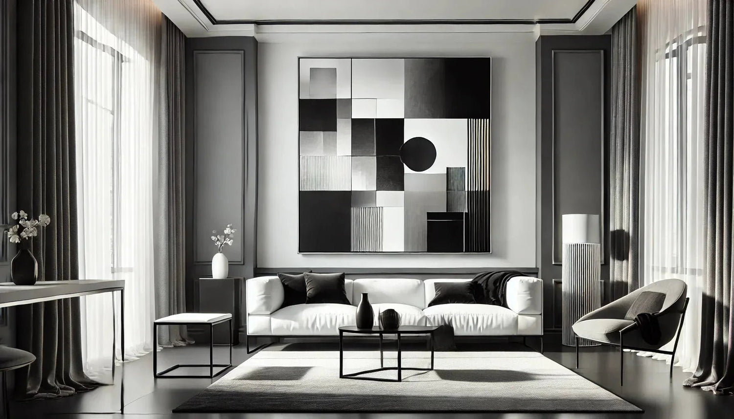 Tableaux abstraits modernes : la touche parfaite pour un salon contemporain monochrome ?