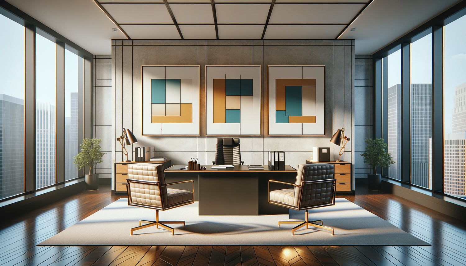 Comparaison visuelle entre tableau encadré sous verre et toile nue dans un bureau professionnel moderne