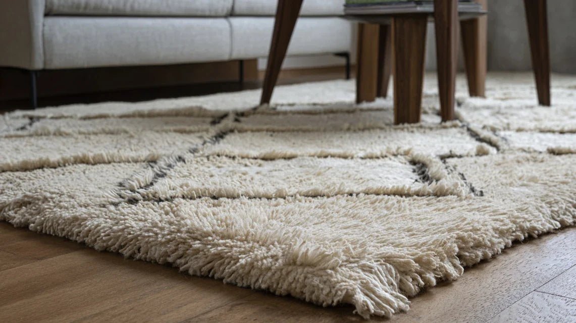 Tapis berbères Beni Ourain : motifs épurés en art mural minimaliste