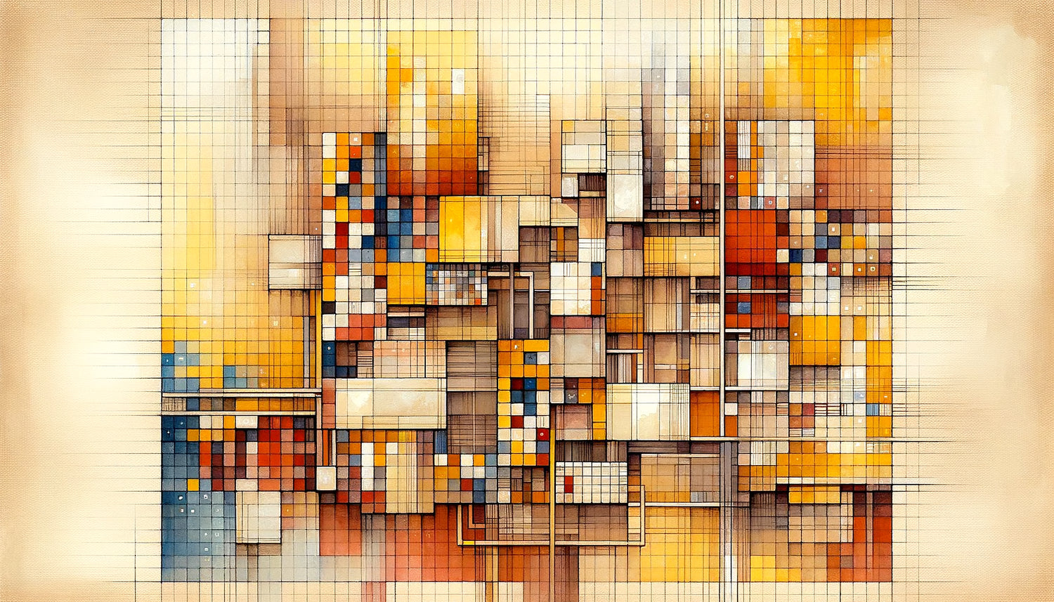 Composition abstraite géométrique dans le style de Paul Klee montrant sa technique de grille structurelle et architecture chromatique