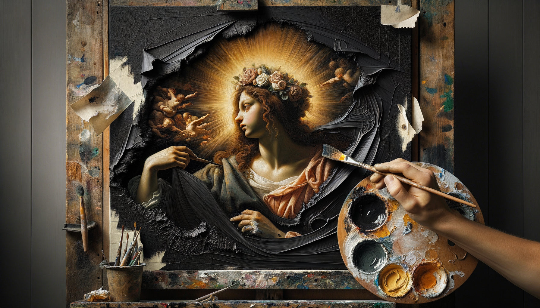 Technique de sous-couche noire de Tintoret, peinture Renaissance vénitienne émergeant des ténèbres avec effet dramatique clair-obscur