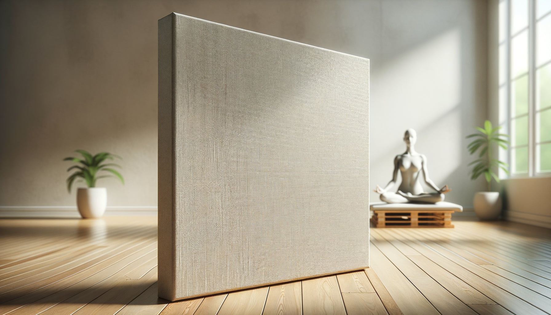 Gros plan texture toile épaisse 420 g/m² pour tableau grand format studio yoga