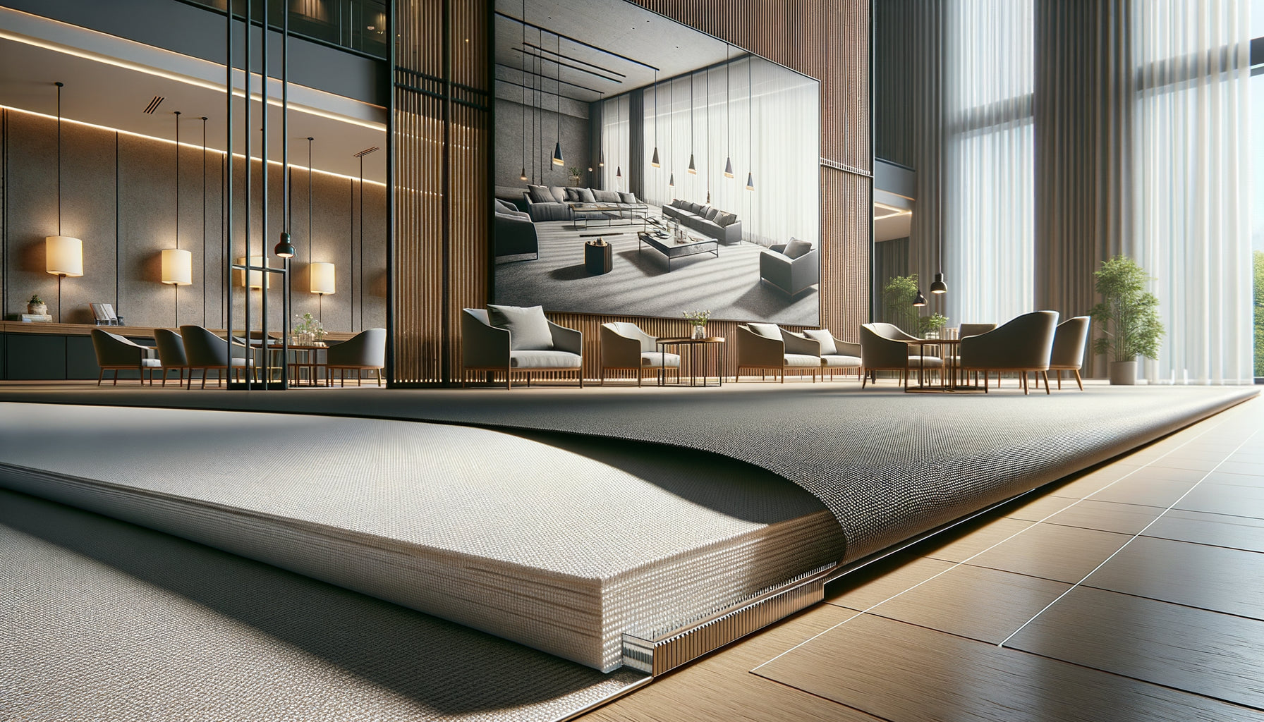 Comparaison stabilité toiles polyester et lin pour grands formats dans hall hôtel luxe