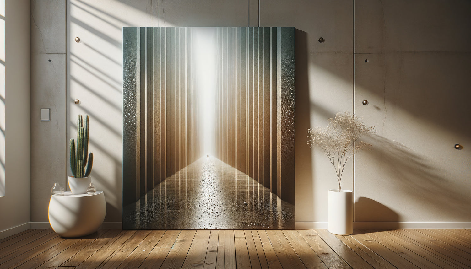 Toile protégée par vernis anti-poussière dans couloir moderne, surface résistante et facile d'entretien pour passage fréquent