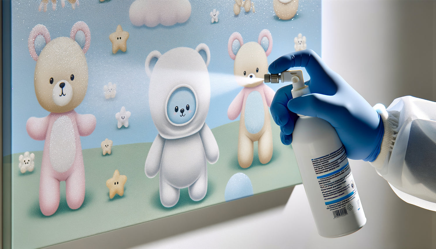 Application de traitement antimicrobien photocatalytique aux ions d'argent sur tableau décoratif pour crèche